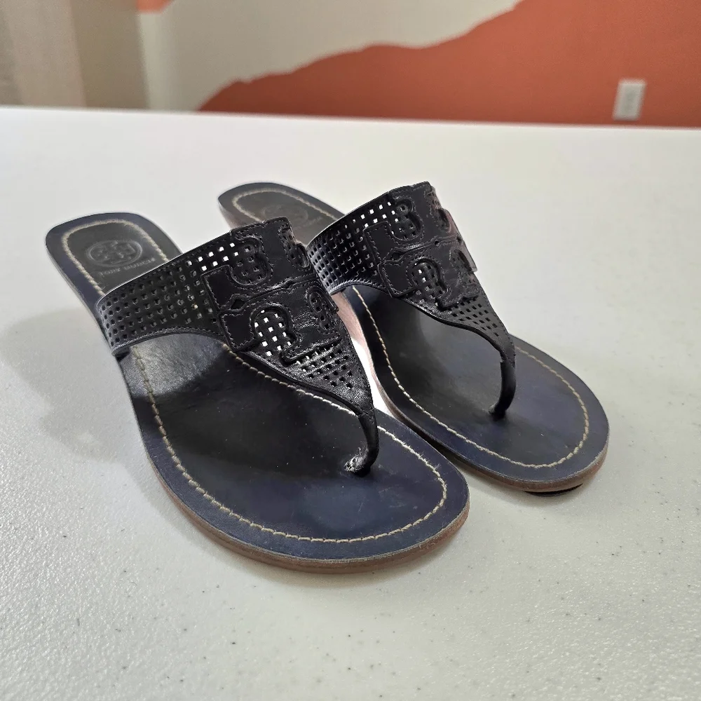Tory Burch Navy Leather Heeled Sandals Women's 6.5‎
